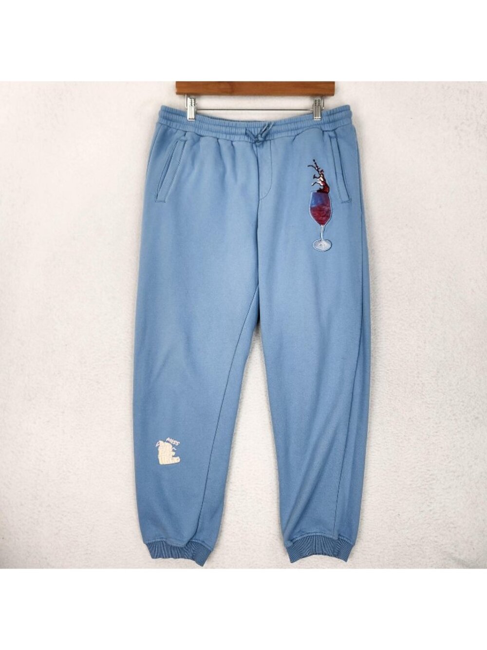 Mr Eat Well Pants Mens Large Blue Sweatpants Joggers Miss Wine Time Loungewear